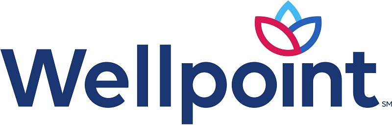 Wellpoint logo in blue with an illustrated red and light blue flower for the i.